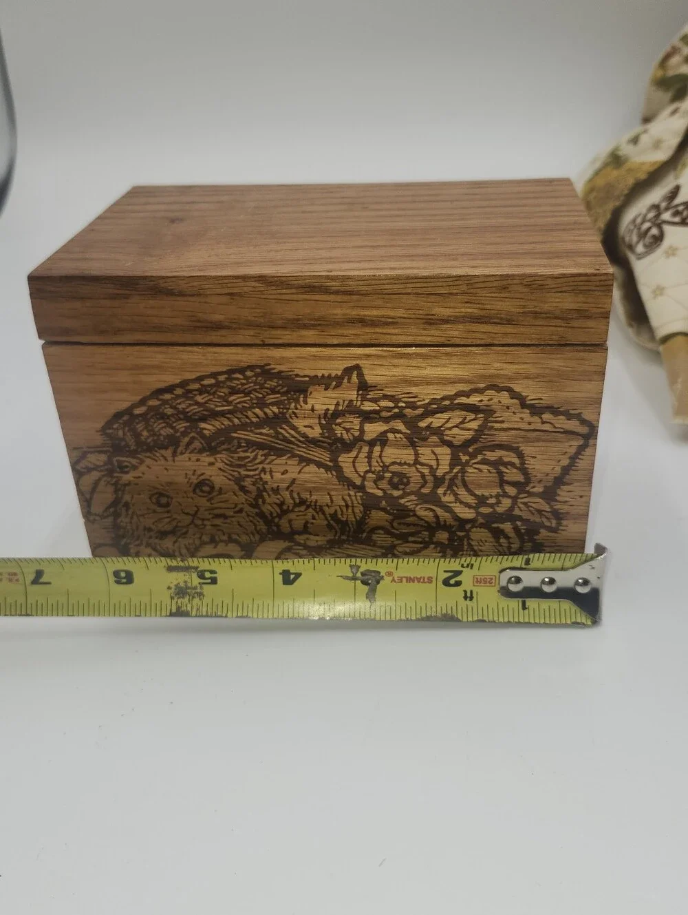 Vintage wood Cat Recipe Box kitchen carved old decor box